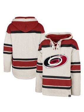 Carolina Hurricanes ‘47 Oatmeal Rockaway Lace-Up Pullover Hoodie, Men’s Size S